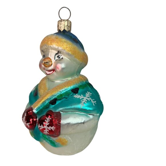 VTG 1998 Christopher Radko Jolly Wrap Jr Ornament Blown Glass Snowman Mittens - Picture 2 of 7